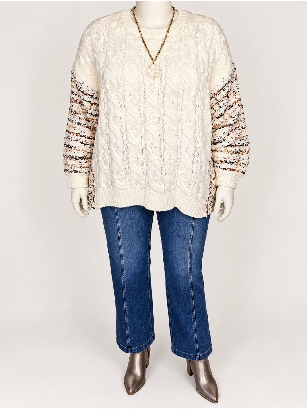 And The Why Ivory Tinsel Cable Knit Sweater 2X/3X Metallic Quiet Luxury NWT